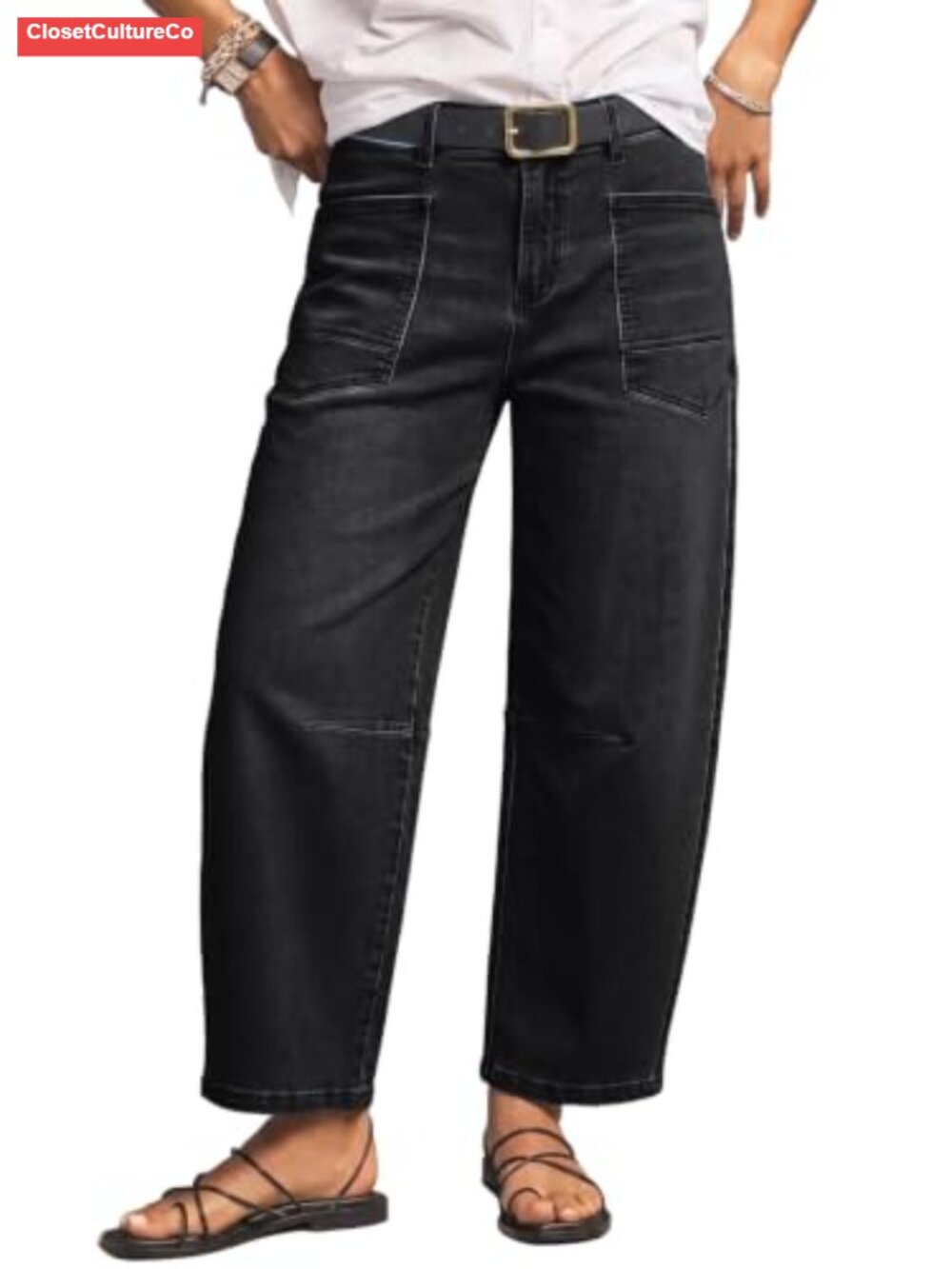 Women's Boyfriend Baggy Barrel Jeans Stretchy Denim Ankle Pants